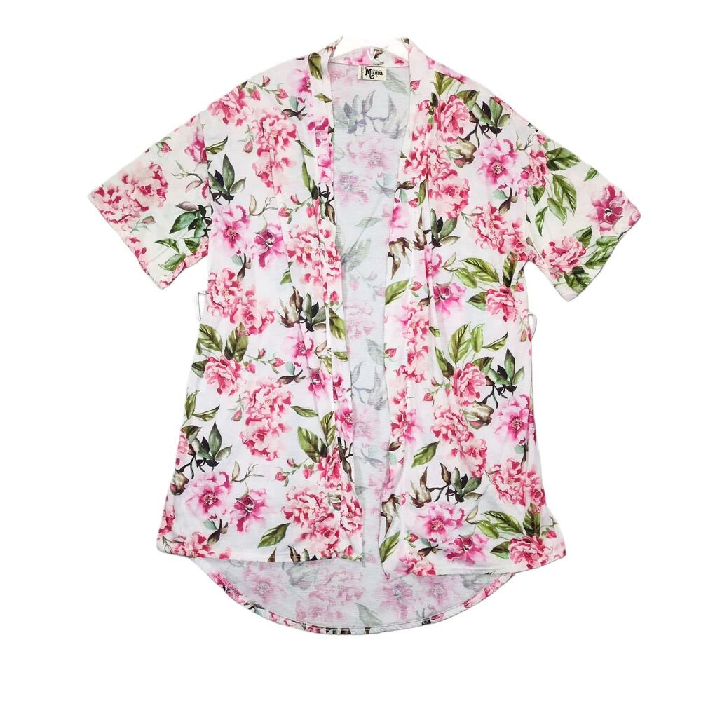 Show Me Your Mumu Kimono Robe One Size Brie Floral Rose White Pink Open Cardigan